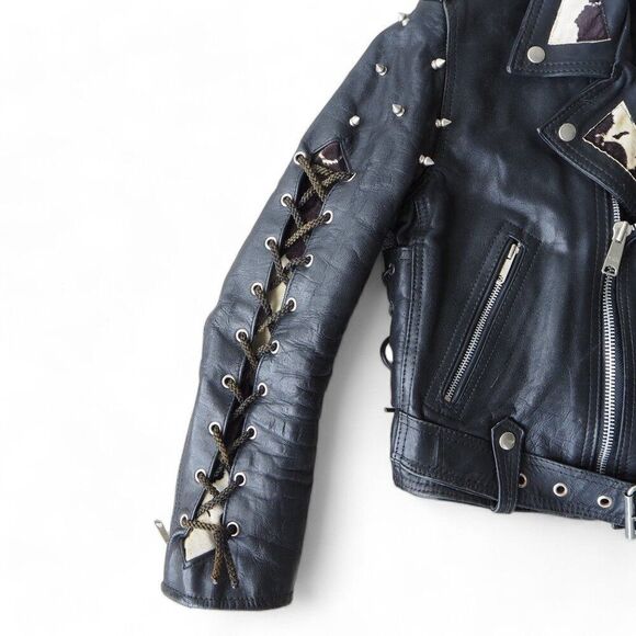 UMR Vintage Y2K Grunge Punk Spiked / Studded Biker Leather Jacket Women's M - Picture 7 of 11